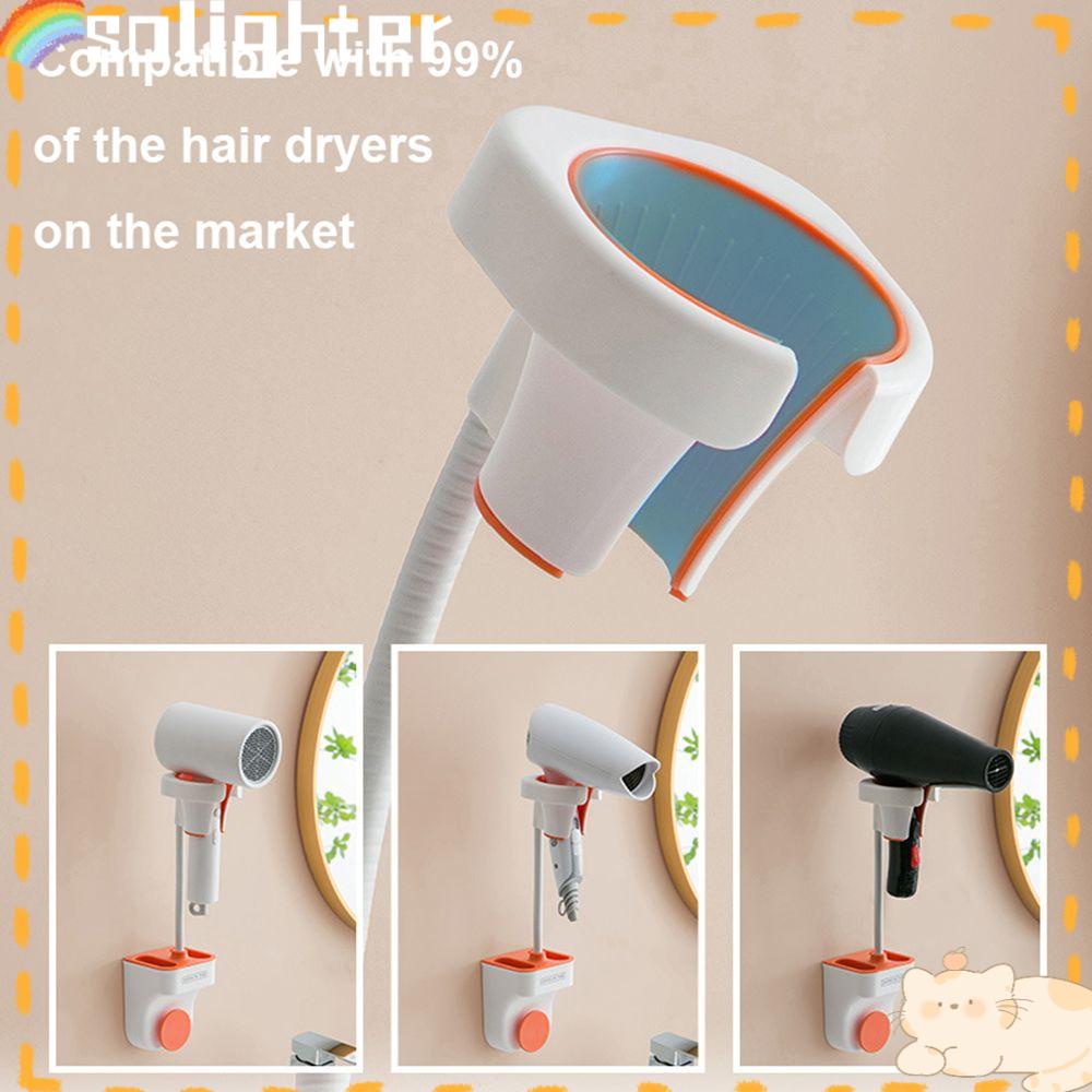 SOLIGHTER Household Shower Stand Home &amp; Living Washroom Storage Holder Hair Dryer Rack With Hook Bathroom Wall Mounted High Quality Adhesive Adjustable Angle Hairdryer Organizer Shelf/Multicolor