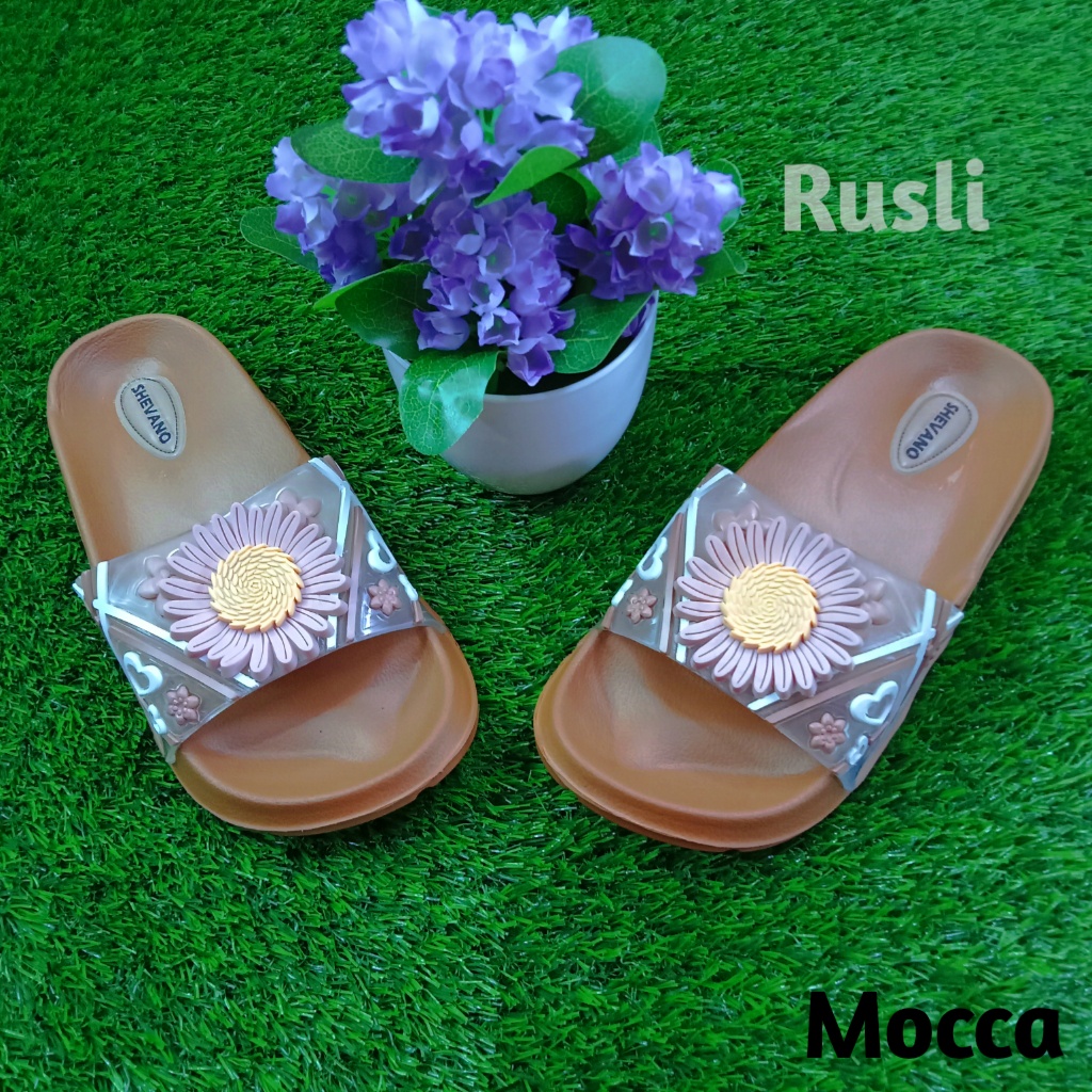 (COD) Sandal Kokop Karet Anak Remaja Motif Bunga Matahari Shevano 155