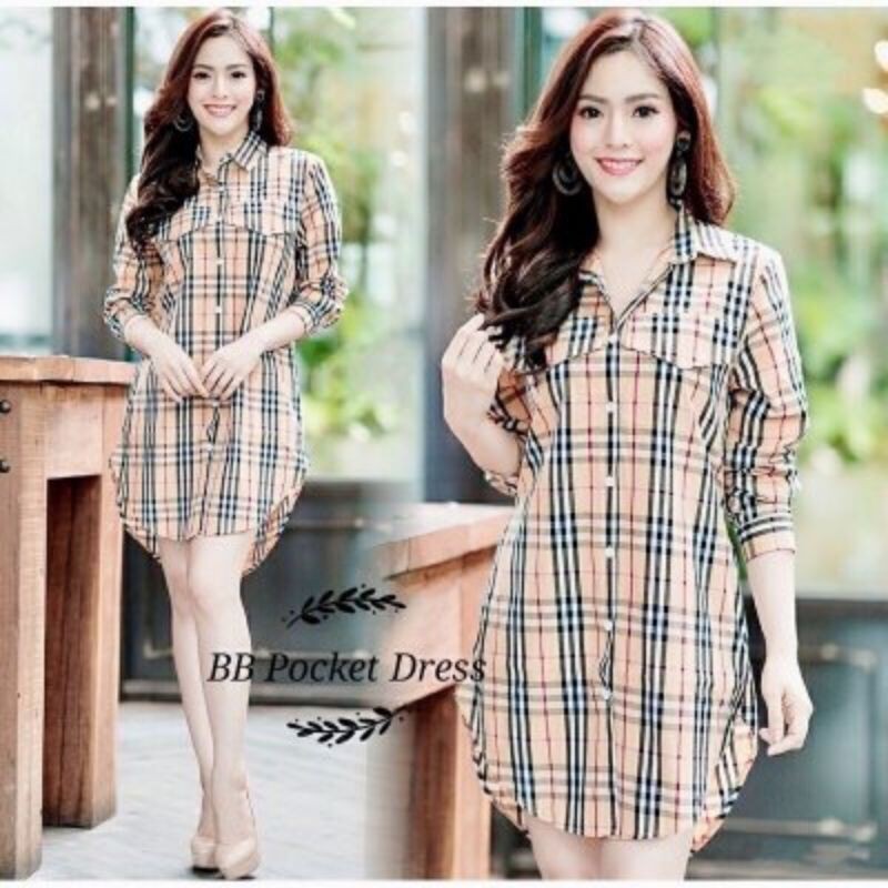 Tunik muslim wanita/Dress MIDI Burberry Pocket