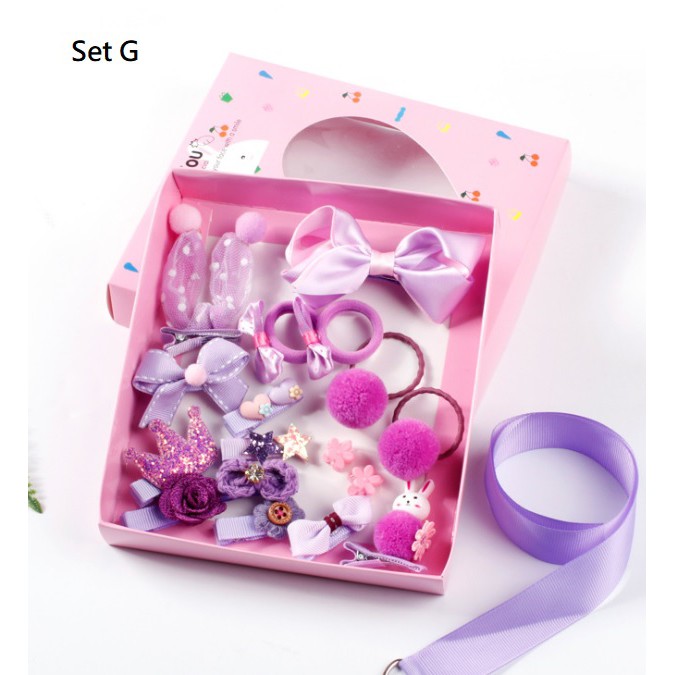 (1 set 18 pcs) Satu set aksesories rambut anak /  satu set jepit dan ikat rambut anak