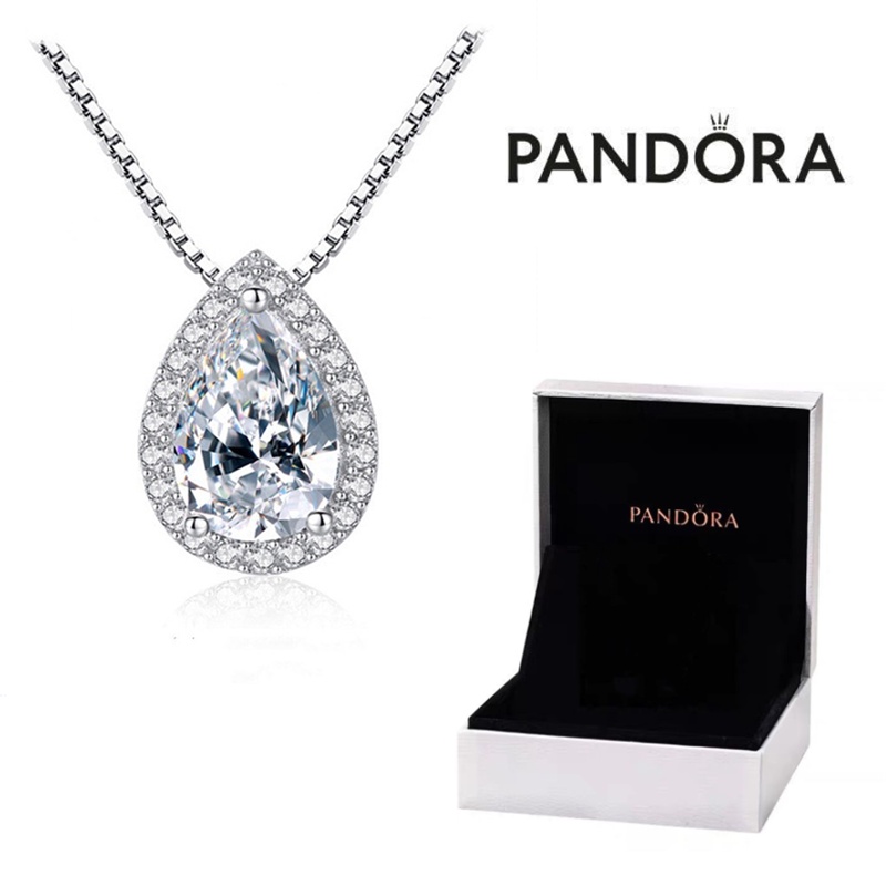 Pandora Kalung 925 Silver Dengan Liontin Water Drop Cubic Zirconia Diamond Untuk Wanita