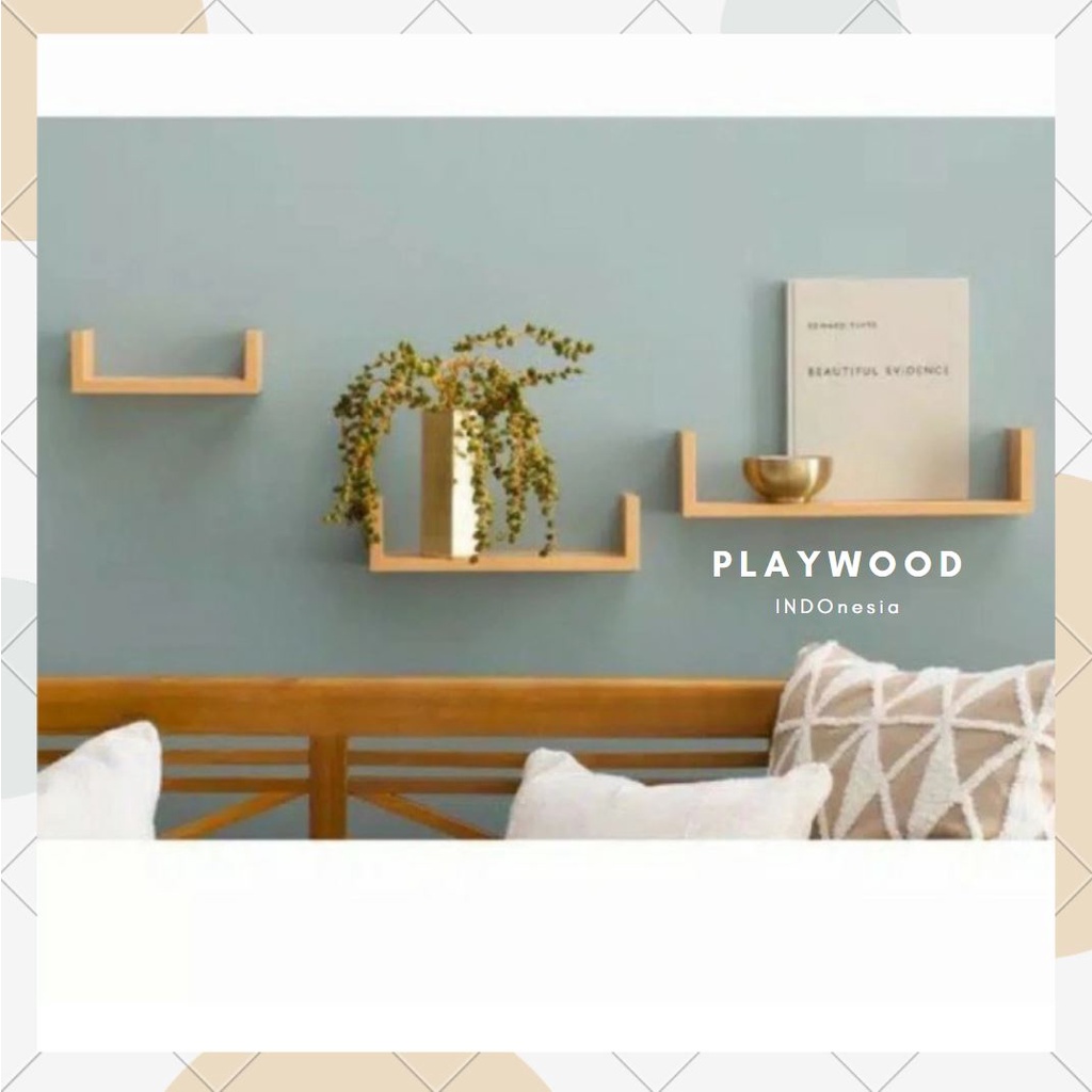 PlayWood - Rak Ambalan Kayu Jati Belanda Melayang / Rak Dekorasi Minimalis / Rak ambalan serbaguna