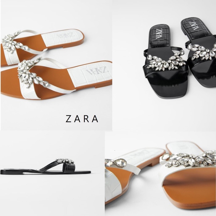 SALE Sandal Flat Zara diamond croco - Zara flat sandal - Hitam, 35