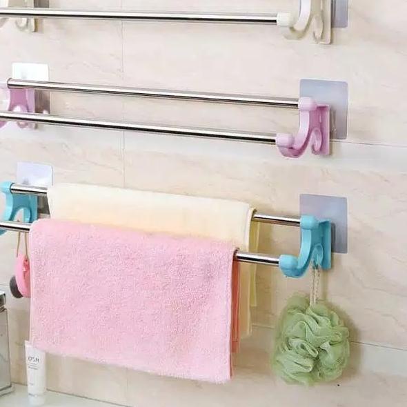 ✧ Jemuran Handuk Tempel Gantungan Baju Dinding Rak Toilet Serbaguna - 55Cm-Putih ➦