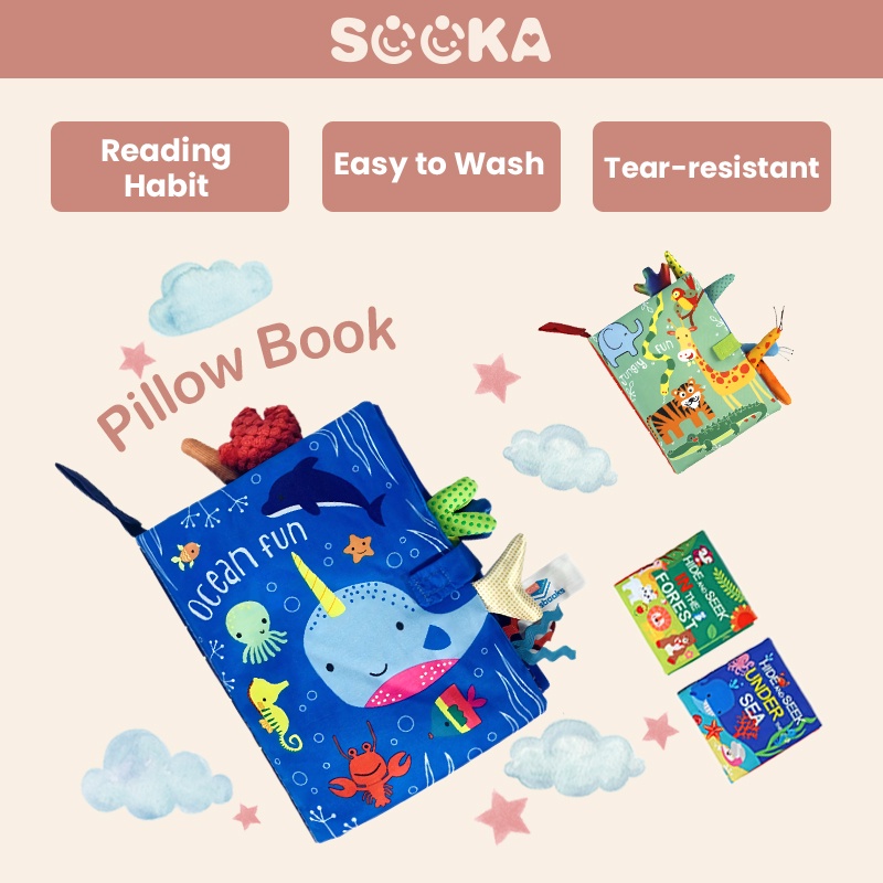 SOOKA Buku Bantal Bayi Edukasi Bahan Cotton/ Mainan Bayi Softbook/ Buku kain Bayi Aman Dari Gigitan Bayi/ Cloth Book Washable SK-GGF1013