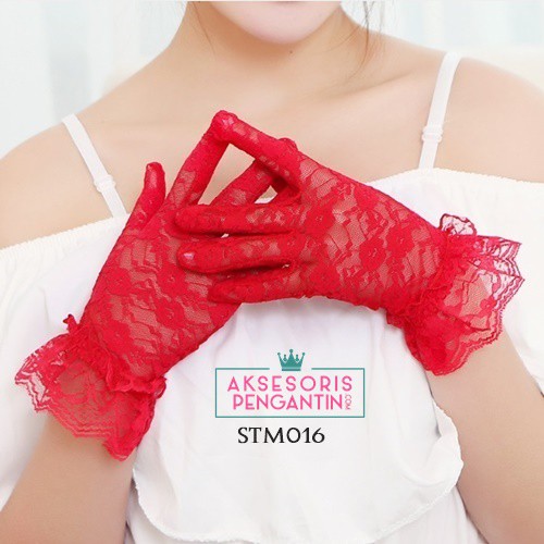 [BISA BAYAR DITEMPAT] SARUNG TANGAN LACE MERAH WEDDING AKSESORIS WANITA STM016