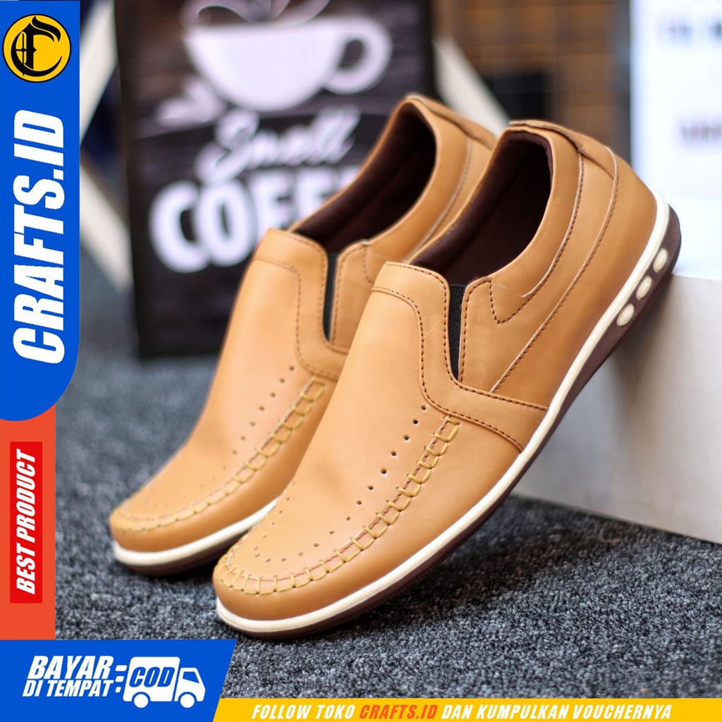 Crafts Blez - Sepatu Kulit Slip on Casual Kerja Pria