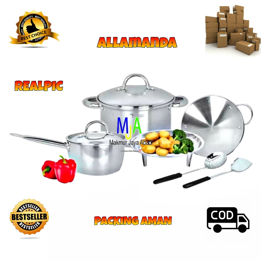 (BISA COD) PROMO Panci Set Golden Flying Fish Cookware Set Allamanda 8pcs STAINLESS STEEL Premium