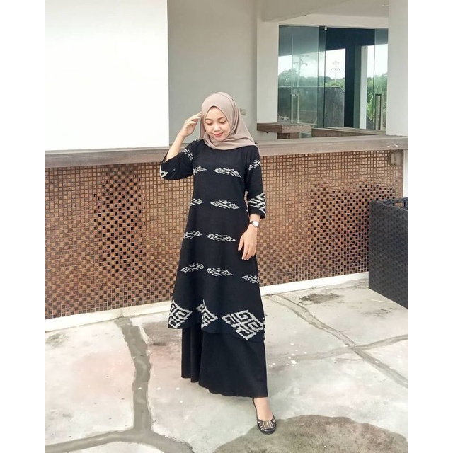 tunik tenun tunik etnik baju wanita syar'i warna hitam dress tenun