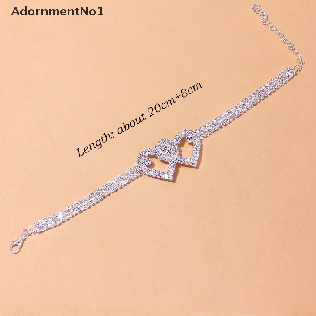 (AdornmentNo1) Gelang Kaki Rantai Aksen Hati Ganda + Berlian Imitasi Untuk Perhiasan Wanita