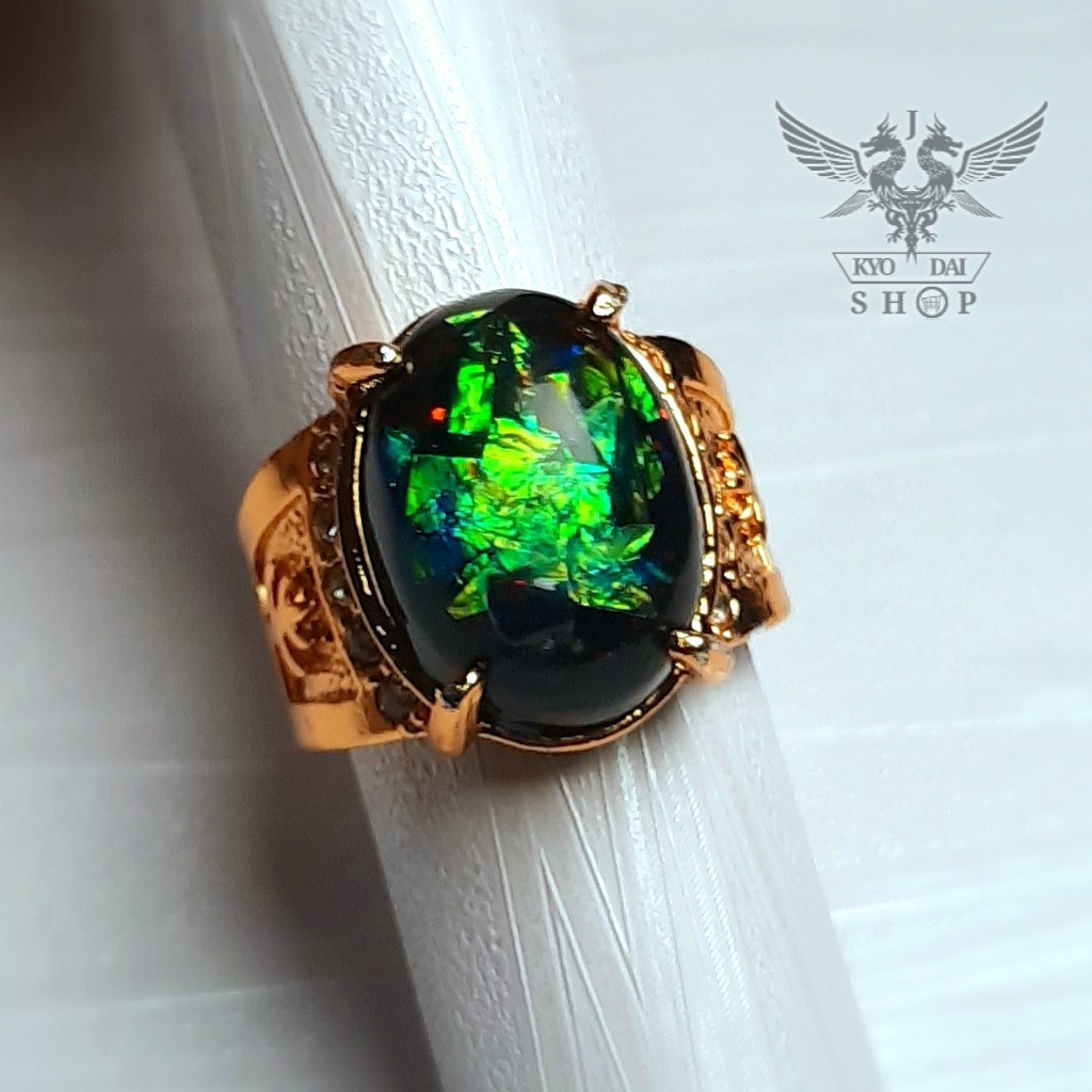 COD - Cincin Pria Batu Akik Black Opal Full Jarong SNTC Kristal Mewah Elegan Termurah - ORIGINAL