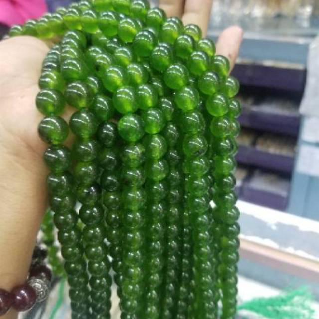 Manik Batu Green dark JADE Giok Kuarsa Hijau Alami 6mm 8mm 10mm Untuk Membuat Gelang