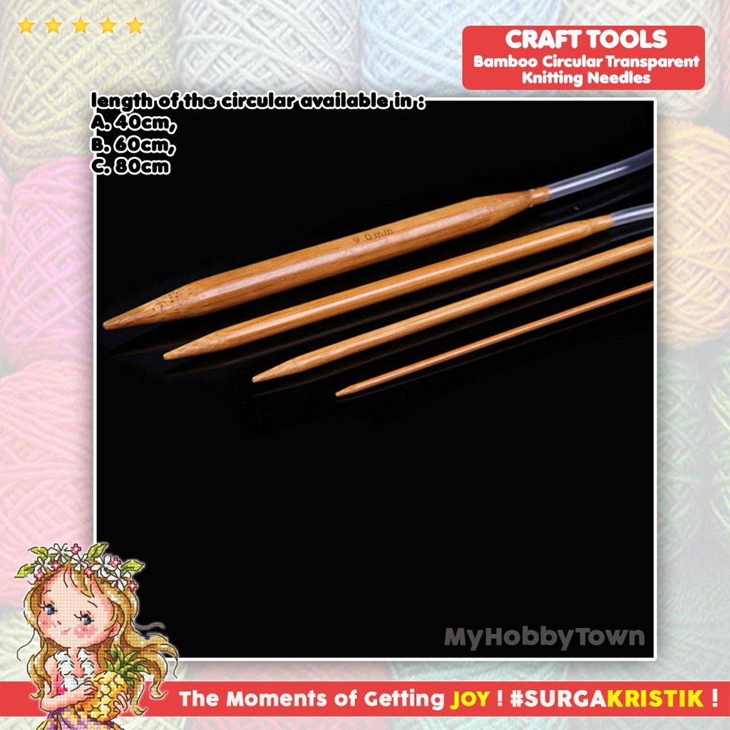 Set Isi 18 pcs Jarum Rajut Knit Crochet Circular Needle Bamboo Bambu Transparan Transparent