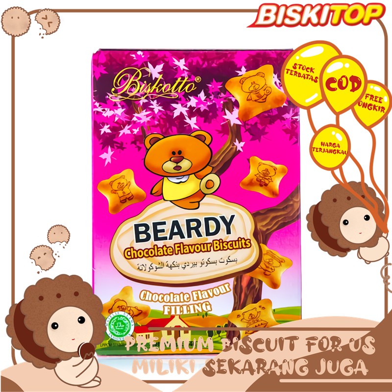 

BISKITOP - BISKOTO BEARDY 40gr Biskuit Anak Dewasa Enak Renyah Biscuit Rasa coklat cokelat Terbaru