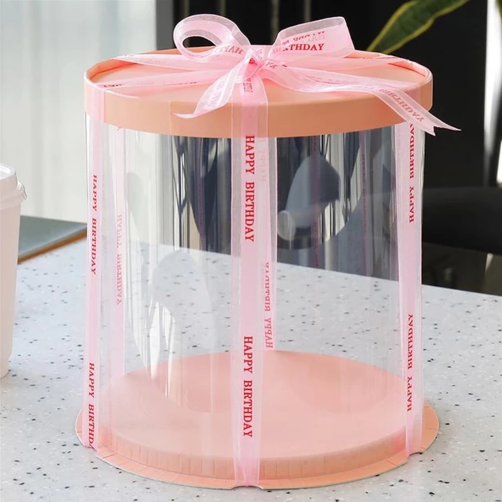Cake Box Bulat Hampers Seserahan Sangjit Plastik Mika Transparan - Pink