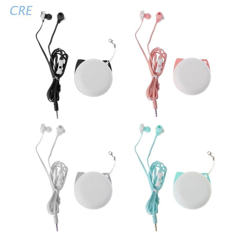 Cre Case Earphone In-Ear Stereo 3.5mm Desain Kucing Lucu Dengan Mic Untuk Anak Perempuan