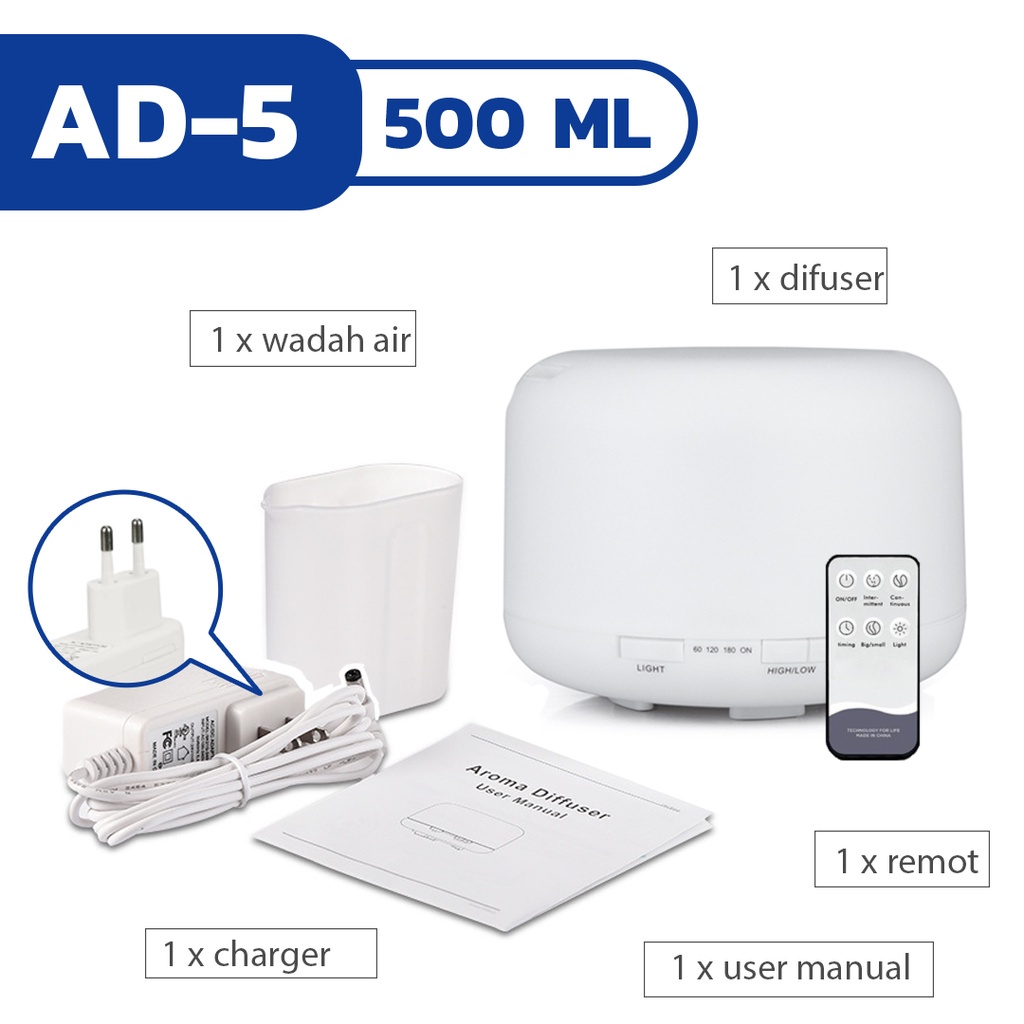 Humidifier Diffuser Aromatherapy 250-500ML+ Remote-500 ML AD-5