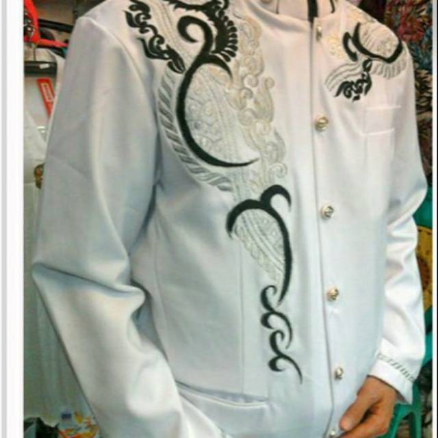 Jasko Putih Bordir Pedang/ Jas Koko Pria Dewasa Murah Baju Koko Cowok Keren Atasan Muslim Pria Jasko