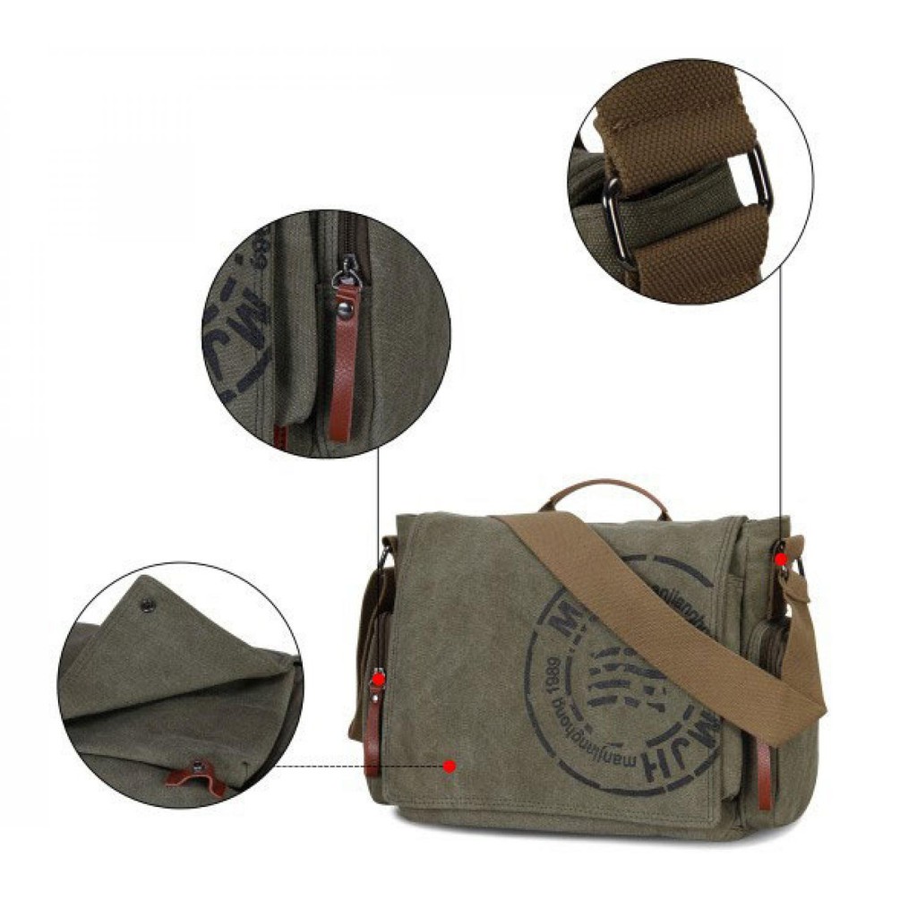 Manjianghong Tas Selempang Pria Messenger Canvas Printing Slempang Cowok Keren Slingbag Murah