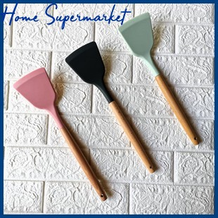 Cypruz Spatula Silikon Turner Full Silicone Gagang Kayu Anti Lengket Non Stick Spatula Sodet Sutil