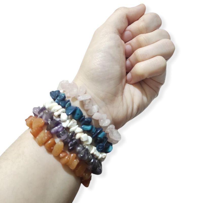 Gelang Quartz Crystal Elastis Batu Alam Bohemian Etnik Bracelet Ethnic Natural Stone Beads