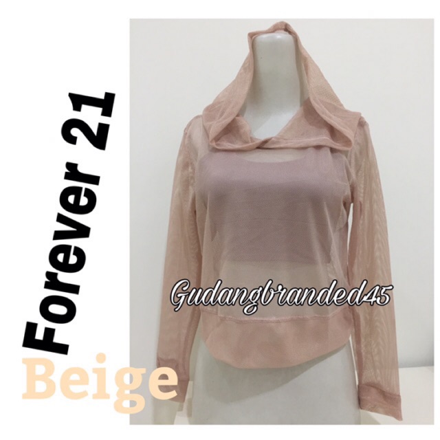 F21 Crop Top Mesh Hoodie Atasan Olahraga Senam Zumba Yoga Gym Fitness Obic F21 Sportwear Outer