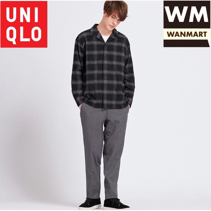 TERLAKU KEMEJA COWOK DISTRO- UNIQLO MEN SHIRT KEMEJA PRIA FLANNEL OVERSIZED KERAH TERBUKA DARK GRAY