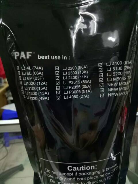 SERBUK TONER PAF 12A 49A 05A 53A 15A (Kemasan Black)