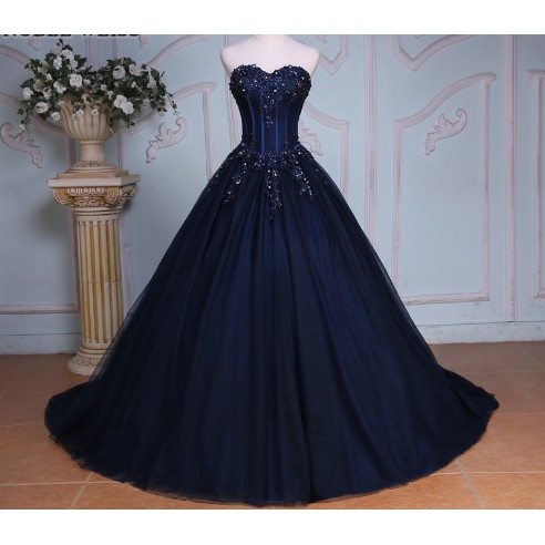 Gaun Wedding Biru Navy Quinceanera Ball Gown/ Gaun Pernikahan Mewah