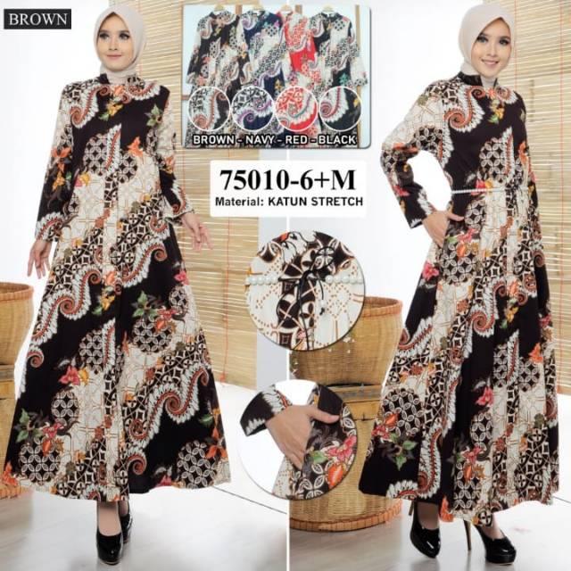 GAMIS MOTIF BATIK FREE BELT MUTIARA/MAXI DRESS KATUN MAYUNG/PAKAIAN MUSLIM SYARI ORI SAYA BASIC
