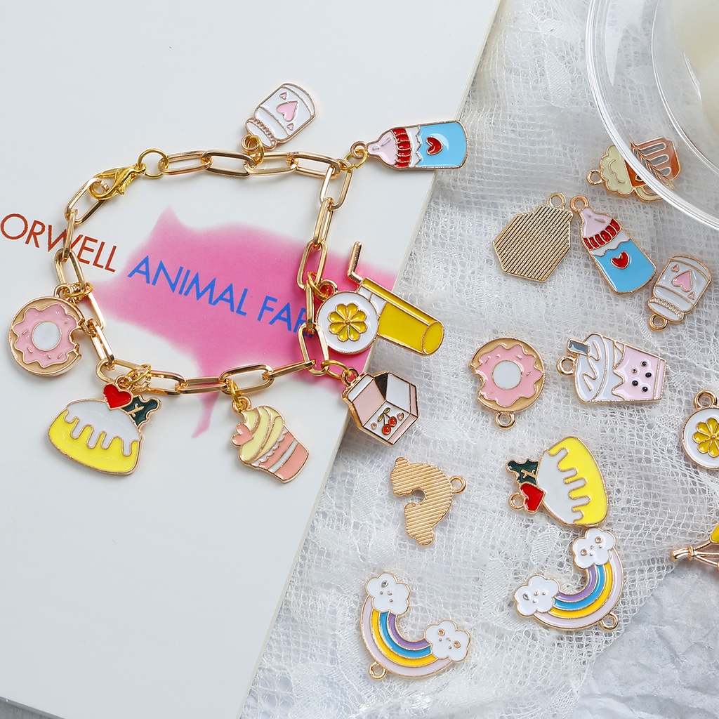 4pcs Warna Cream Enamel Alloy Metal Charms Bunga Tanaman Bintang Liontin Warna Pelangi Untuk Gelang Anting Perhiasan DIY Aksesoris