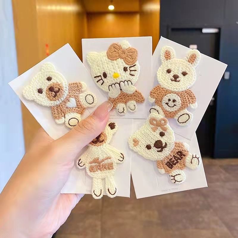 Jepit Rambut Rajut Varian Motif Teddy Bear Lucu Fashion Korean Style