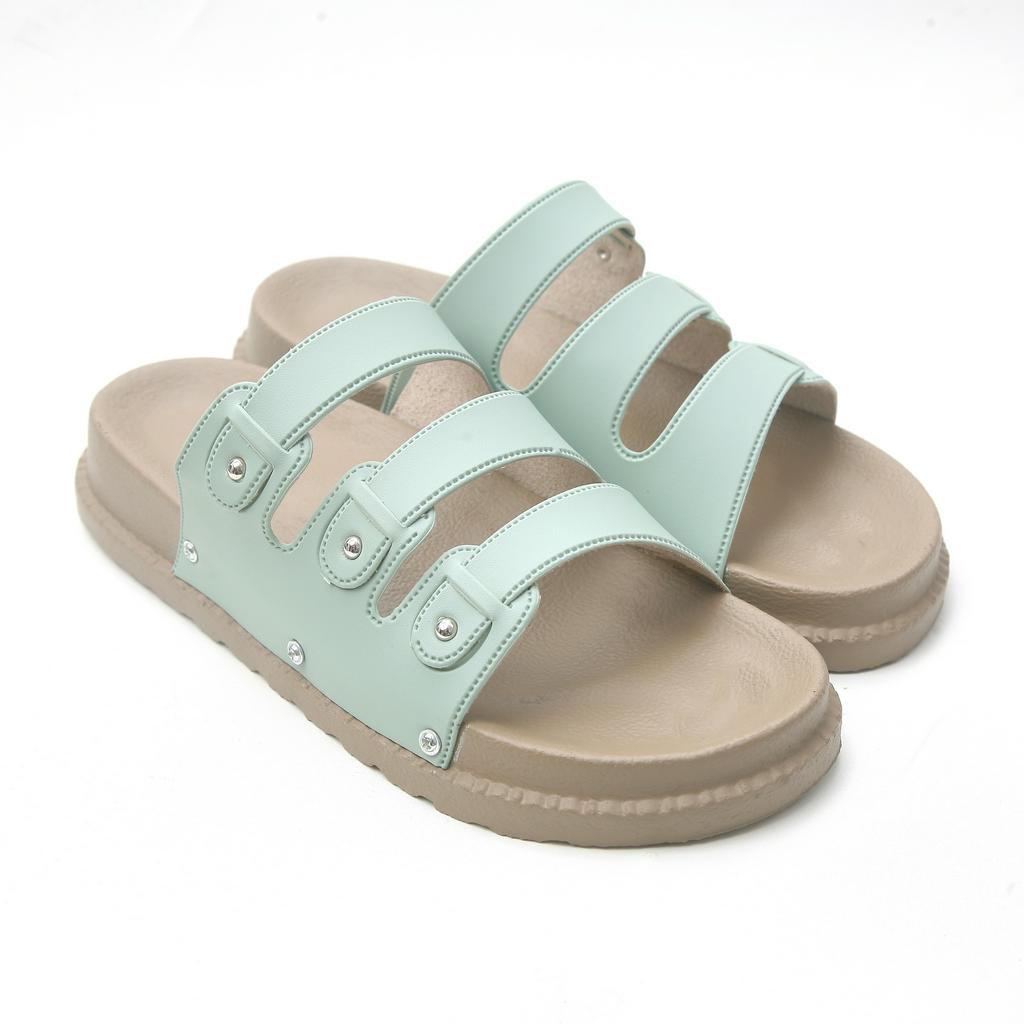 SANDAL WANITA PLATFORM BAN TIGA KOKOP SELOP WARNA PASTEL