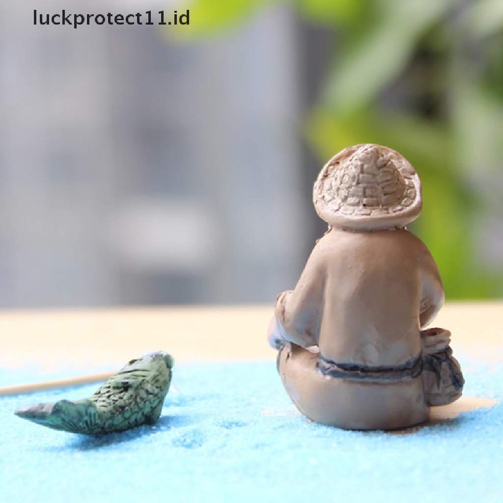 //HG&amp;ID// Fishing Old Man Resin Figure Statue Garden Ornament Micro-Landscape Garden Craft .