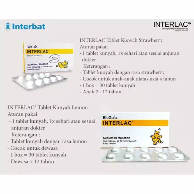 Interlac tablet kunyah Lemon / strawberry HARGA BOX