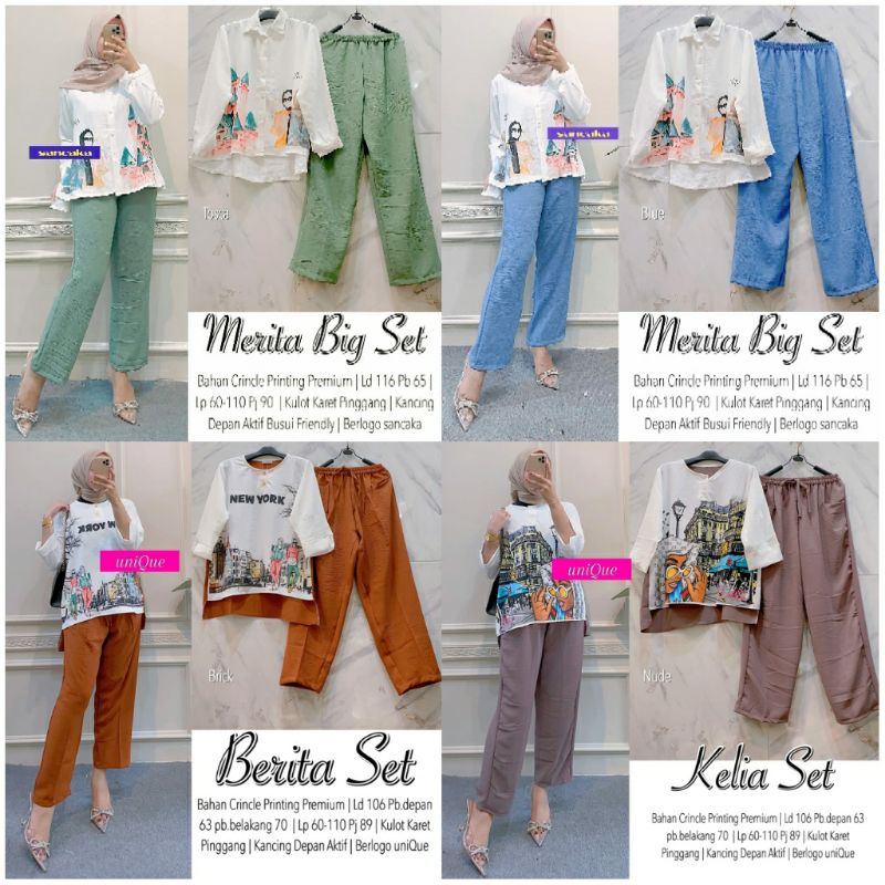 Setelan Celana Crinkle  Printing Premium Airflow Premium Printing Fashion Muslim Kekinian || MERITA 