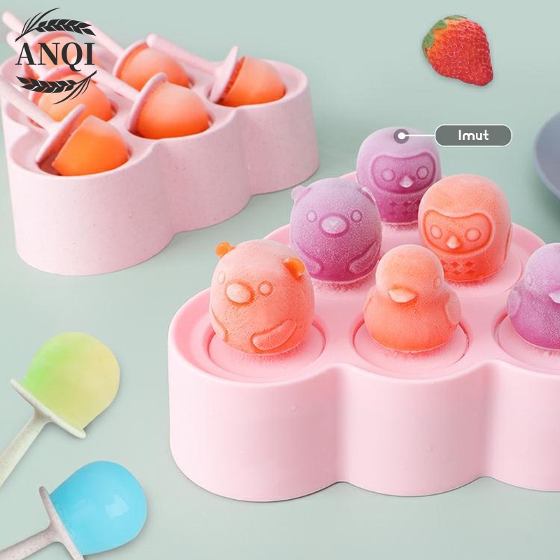 Cetakan Eskrim 6 Slot Es Loli DIY Beserta Lucu Es Batu Bulat Bola Ice Ball Maker Silicone