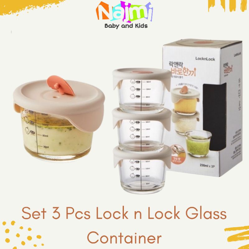 Lock &amp; Lock Baby Food Container Glass set 3 pcs 230ml 260ml Tritan Cap / Lock n lock Tempat Makan Bayi