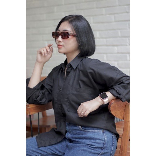 KEMEJA OVERSIZE POLOS LINEN BASIC KANTONG