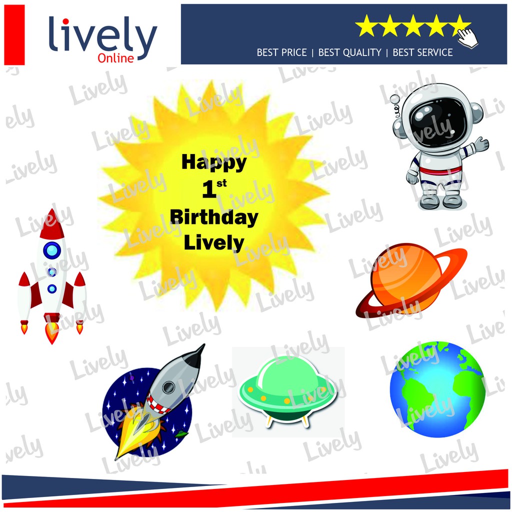 CUSTOM NAMA CAKE TOPPER KARAKTER HIASAN KUE HBD HAPPY BIRTHDAY SPACE 01 set