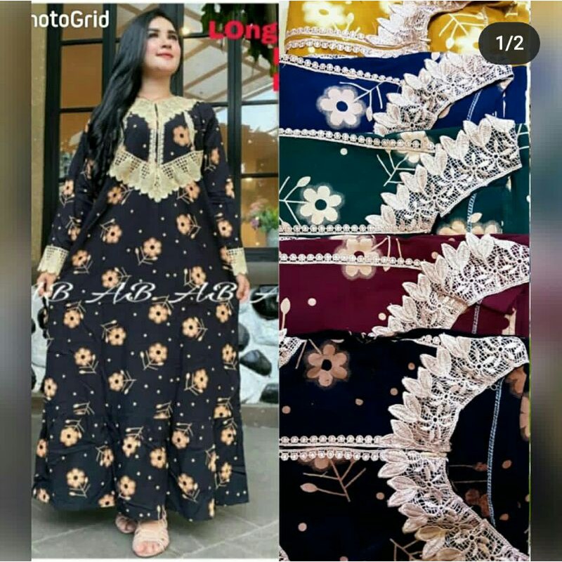 LONGDRESS // DASTER // DASTER ARAB RENDA KEMBANG LENGAN PANJANG
