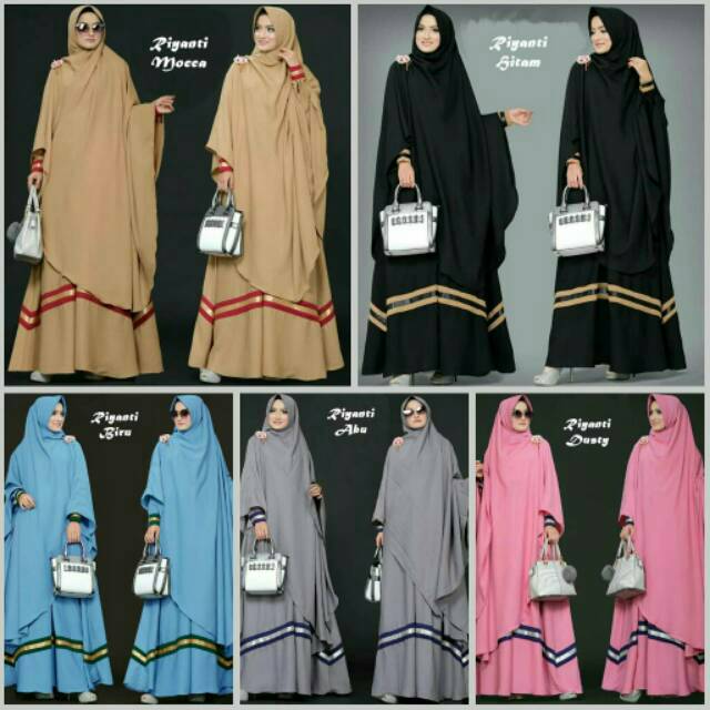 Riyanti Syari Mocca Bahan Misbie Fit XL Jilbab Antem Setelan Gamis Dress Busana Baju Muslim Modern