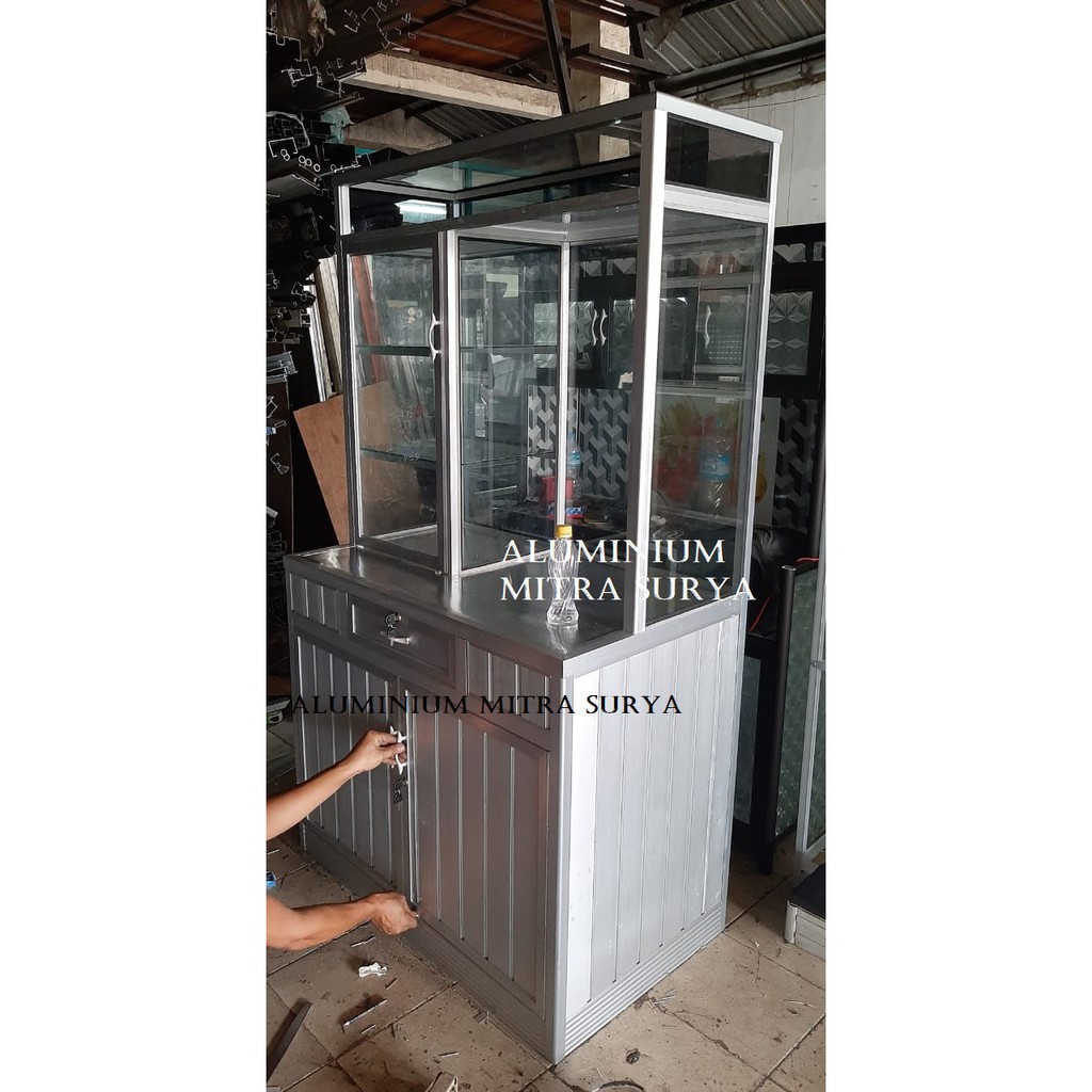  Gerobak  Dagang Jualan Display Kaca  Aluminium Booth Stan 