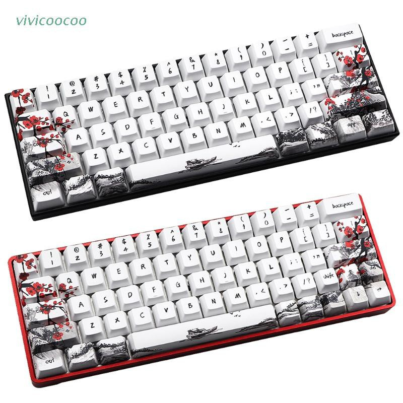 VIVI   71 Keys Wangjiang Plum Blossom Keycap Dye Sublimation OEM Mechanical Keyboard Keycap For GH60 XD64 DZ60 GK61 GK64