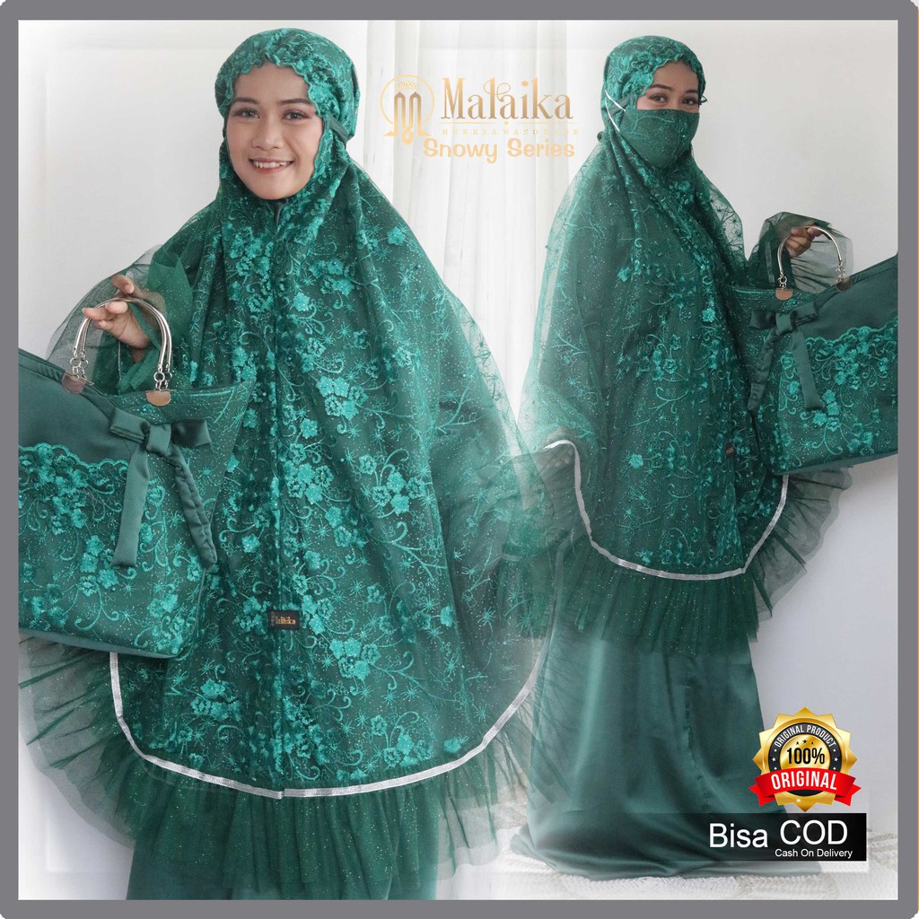 Mukena Dewasa Mewah Brukat Tabur Mutiara Mukena Putih Mukena Adem Elegan Mukenah Malaika FREE MASKER