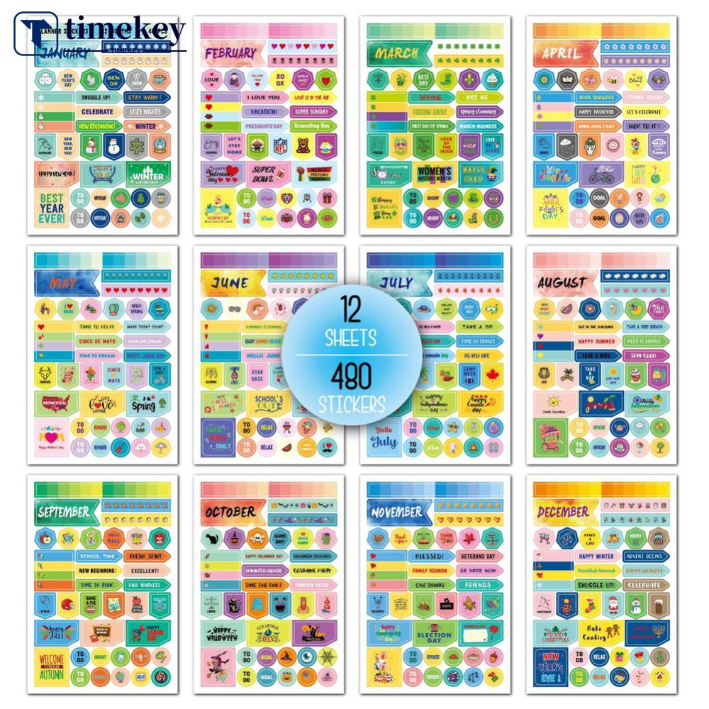 Timekey 12 Lembar Stiker Tab Bulanan Unik A3K5 Untuk Dekorasi Jurnalscrapbook DIY