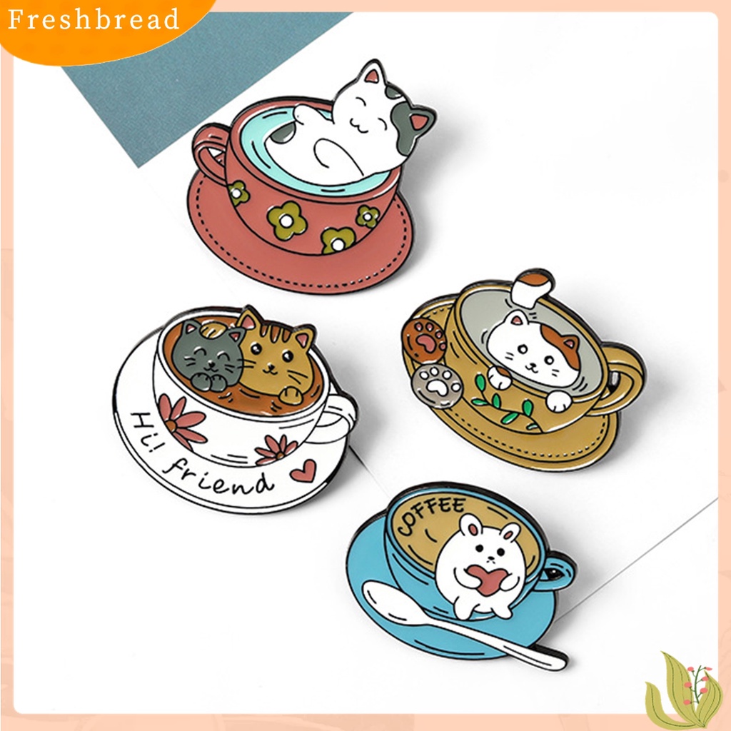 Terlaris Cartoon Cat Coffee Cup Brooch Bag Hats Lapel Enamel Paint Pin Garment Badge Gift