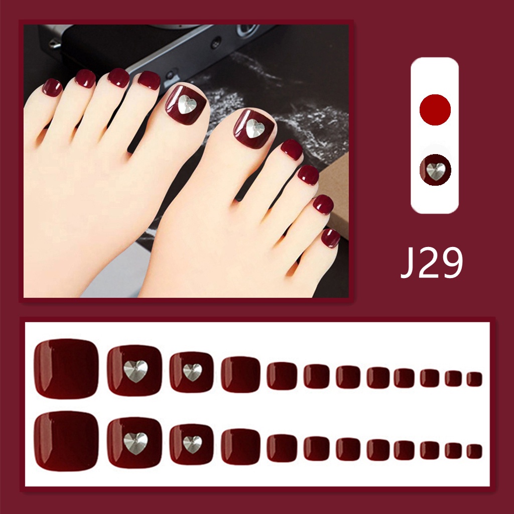 J2 24pcs / Set Kuku Kaki Palsu Warna Polos Untuk Nail Art / Manicure DIY