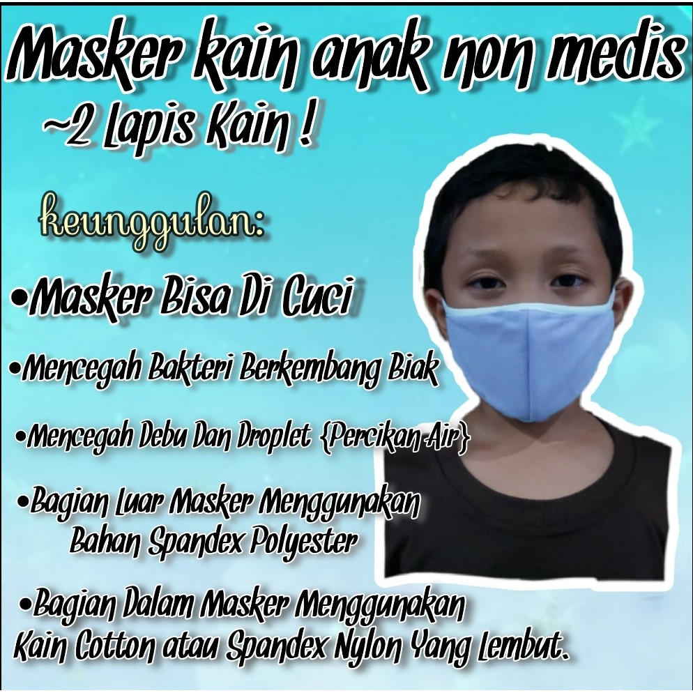 Masker Kain Anak 2 Lapis. Bahan Spandex Polyester. Tali Hijab Panjang ~UNGU TARO~