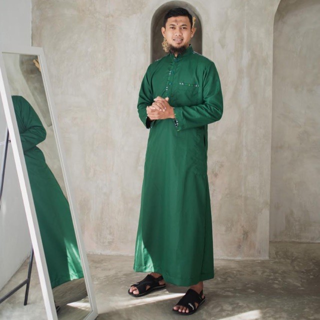 Gamis Jubah Pria Muslim Motif Kotak HIJAU